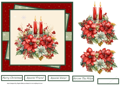 Poinsettia and candles 7x7