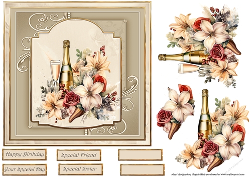 Champagne and flowers 7x7