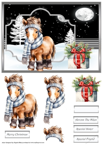 Little donkey A5 card with decoupage