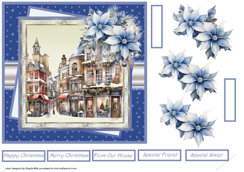Christmas town and flowers 7x7