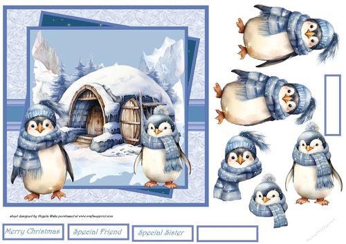 Chilly penguins 7x7 with decoupage