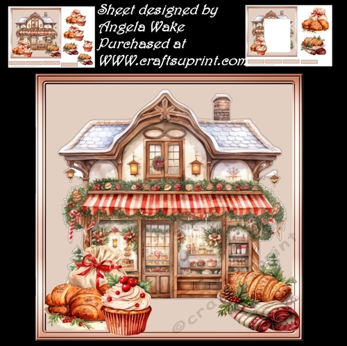 The Christmas bakery shop 7x7, sentiment tiles and decoupage, insert and gift tags