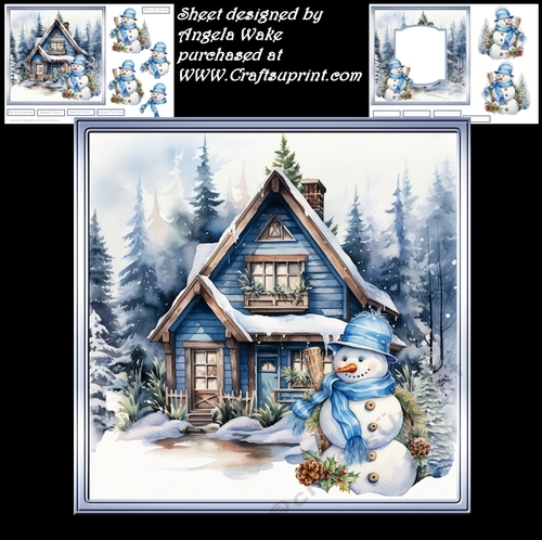 A blue Christmas 7x7 card, sentiment tiles and decoupage, insert, blank tiles and gift tags