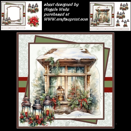Lantern in the window 7x7 sentiment tiles and decoupage, insert blank tiles and two shaped gift cards
