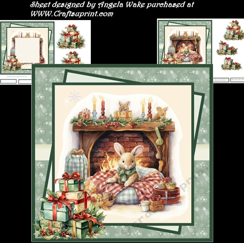 Cosy bunny Christmas morning 7x7 with sentiment tiles, decoupage, insert, blank tiles and gift tags