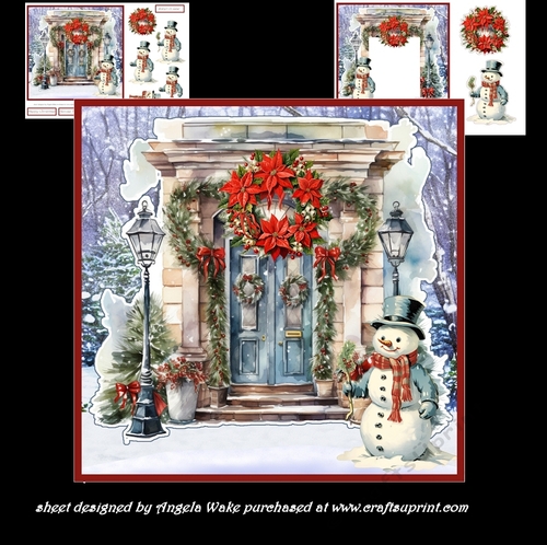 Christmas door 7x7 card, sentiment tiles, decoupage, insert and gift tags