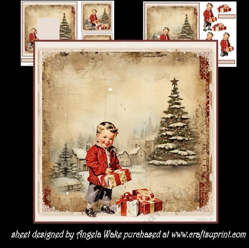 Vintage Christmas 7x7 , sentiment tiles, decoupage, insert and gift cards