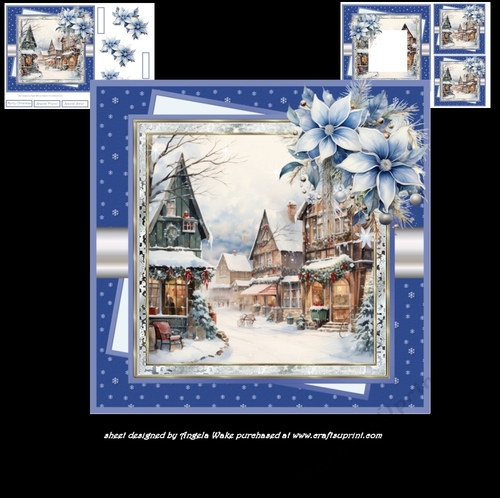 Christmas village blue flowers 7x7, insert and gift cards
