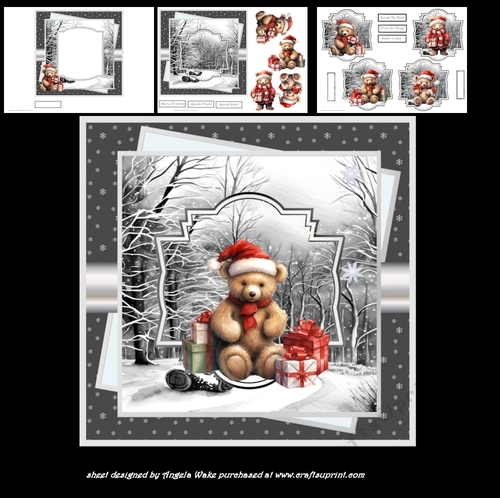 Teddy bear 7x7 card, decoupage, toppers, and insert