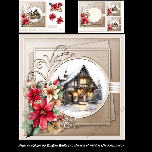 Christmas farmhouse 7x7 with decoupage and sentiment tiles, insert and two gift cards