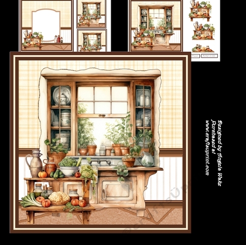 Country style kitchen 7x7 with decoupage insert and gift cards