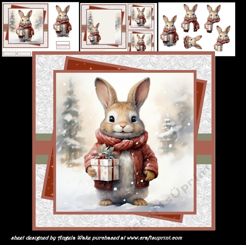 Christmas rabbit 7x7 card, insert and decoupage, gift cards