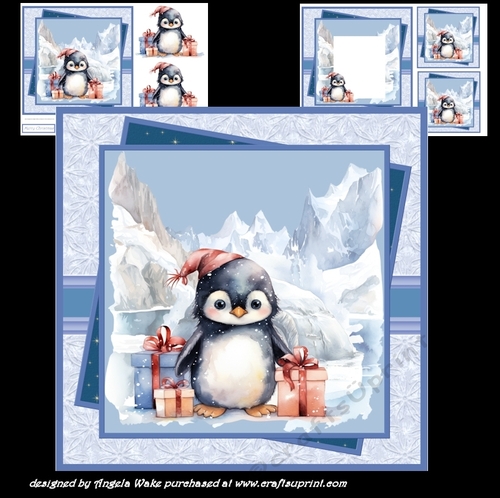 Baby penguin 7x7 , sentiment tiles, decoupage, insert and gift cards
