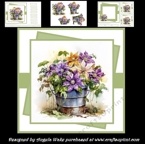 Clematis flowers 7x7 ,sentiment tiles, decoupage, insert and gift cards