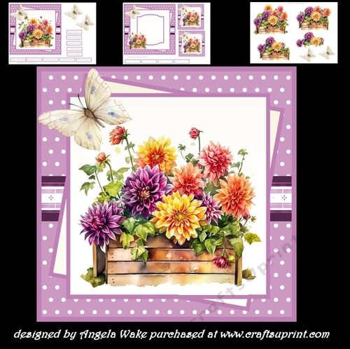 Dahlia flowers 7x7, sentiment tiles, decoupage, insert, gift cards
