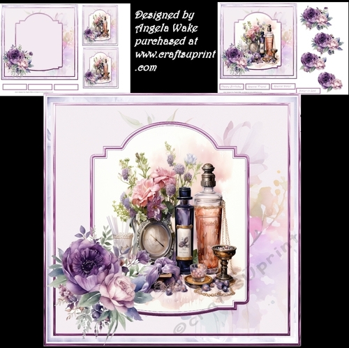Perfume and flowers 7x7, sentiment tiles, decoupage, insert and gift tiles