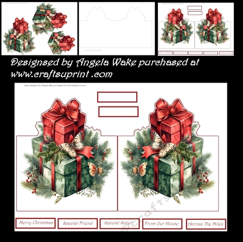 Gifts and holly shaped card, 