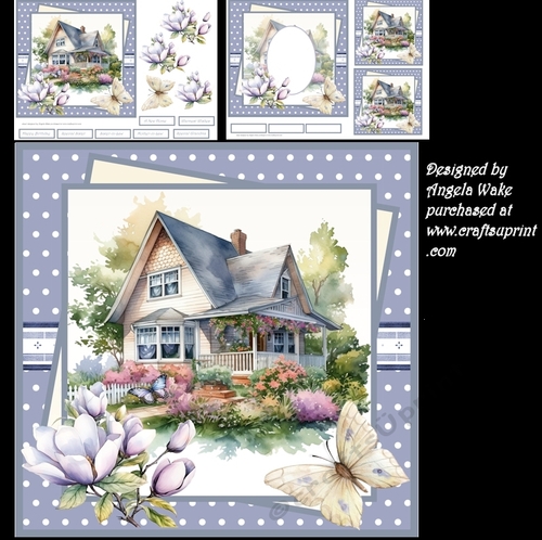 Country home 7x7 with decoupage and sentiment tiles, insert and toppers