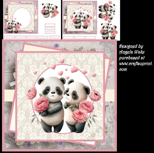 Pandas in love 7x7, with decoupage, insert and sentiment tiles
