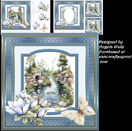 Lily pond 7x7 card and decoupage, insert and toppers