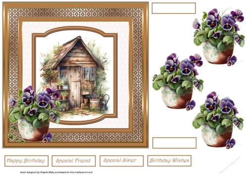 Garden shed and pansy 7x7
