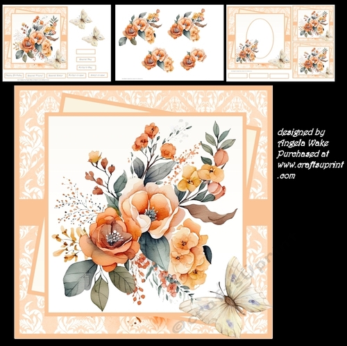 Orange flowers and butterfly 7x7