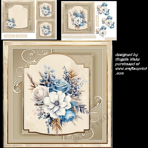 Blue and white flowers and decoupage