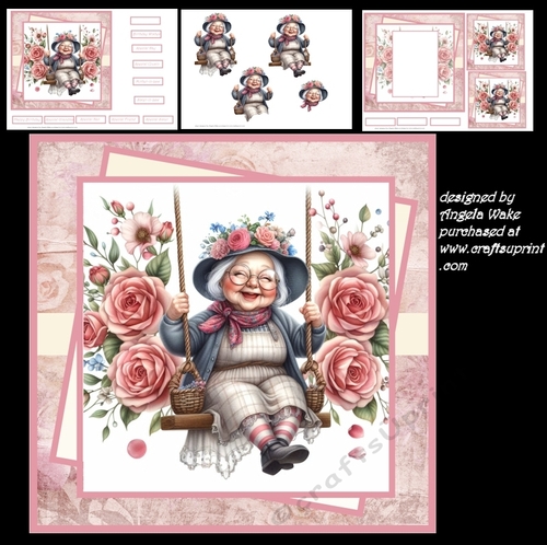 Granny 7x7 card, decoupage, insert and toppers