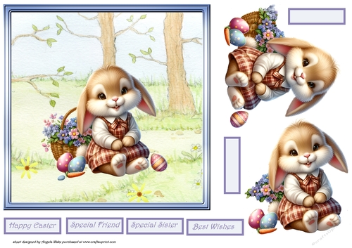 Easter rabbit with basket of flowers 7x7