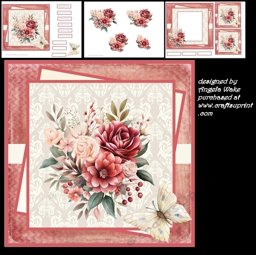 Summer flowers 7x7, sentiment tiles, decoupage, insert and toppers