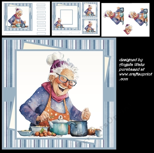Granny cooking, 7x7, sentiment tiles, insert and toppers, decoupage