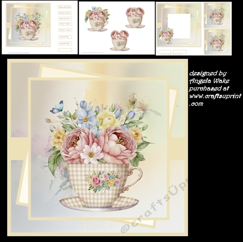 A cup full of flowers 7x7 card, insert with toppers and decoupage