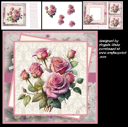 Vintage pink roses 7x7, decoupage, insert and toppers