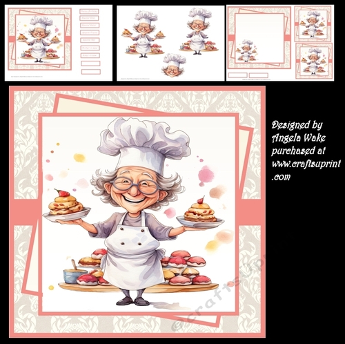 Gran the chef 7x7 card decoupage, insert and toppers