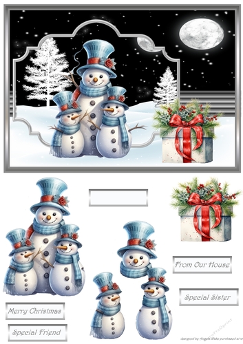 Snowman family A5 card and decoupage