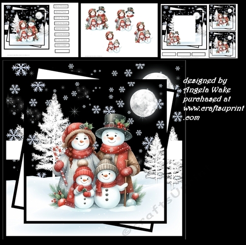 Snowman family 7x7 card, decoupage, insert and toppers