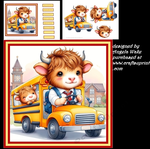 Highland cow back to school 7x7, sentiment tiles and decoupage