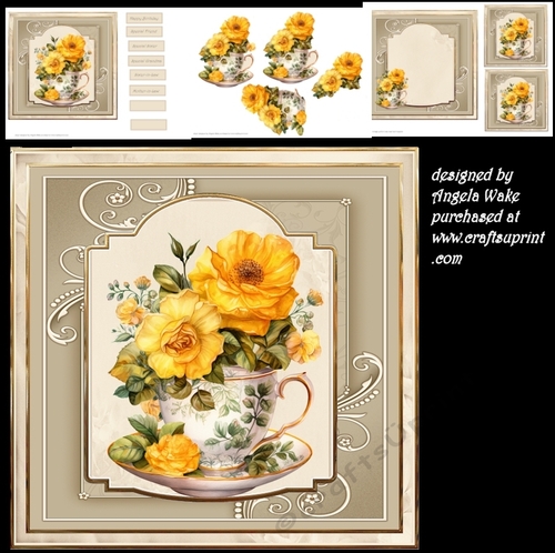 Vintage yellow rose 7x7, sentiment tiles, insert and toppers, decoupage