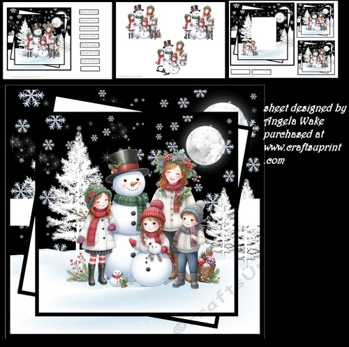 Family having fun 7x7 card, sentiment tiles, decoupage, insert and toppers