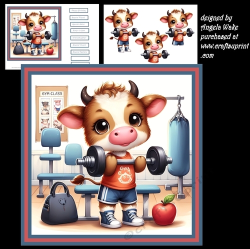 Gym day 7x7 card and sentiment tiles and decoupage