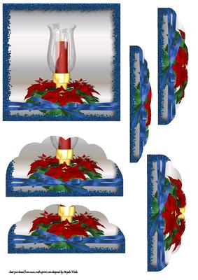 Red Candle Lamp with Poinsettias