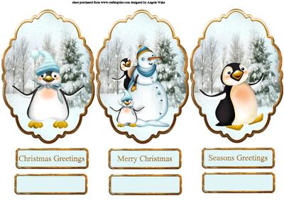 Happy Penguins and Snowman