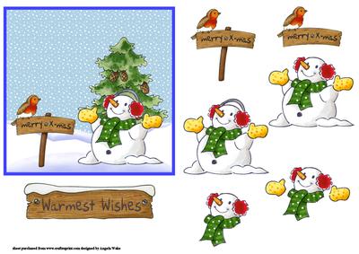 Happy Snowman with His Friend Robin