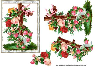 Wood Cross of Roses