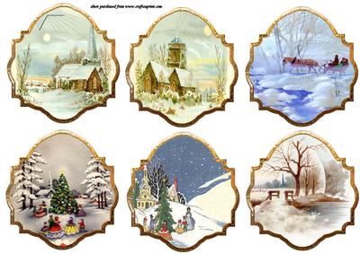 Vintage Christmas Scenes Toppers