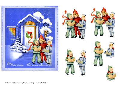 Christmas Children Carolers Card Front