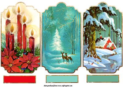 3 Christmas Vintage Scene Toppers