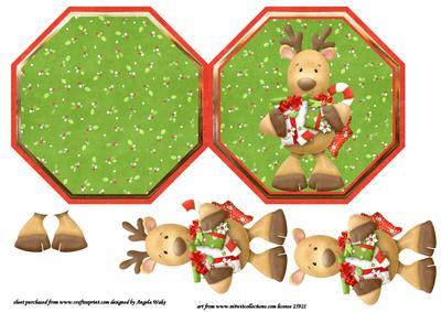 Reindeer with Gifts Octagon Fold Card