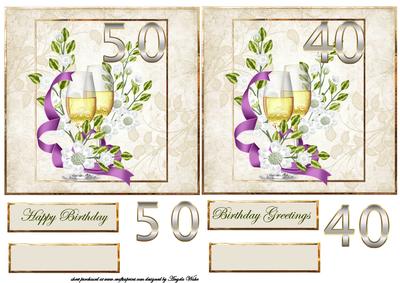 Floral and Wine, 40 and 50 Birthday Toppers
