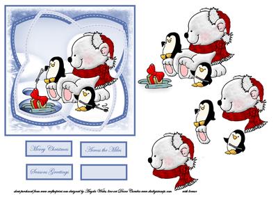 Polar Bear and Penguin Friends Fishing